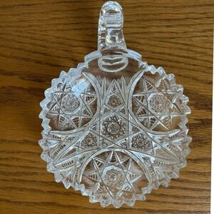 Vintage Sawtooth‎ Edge Clear Cut Glass Crystal Oval Relish Dish Trinket Candy